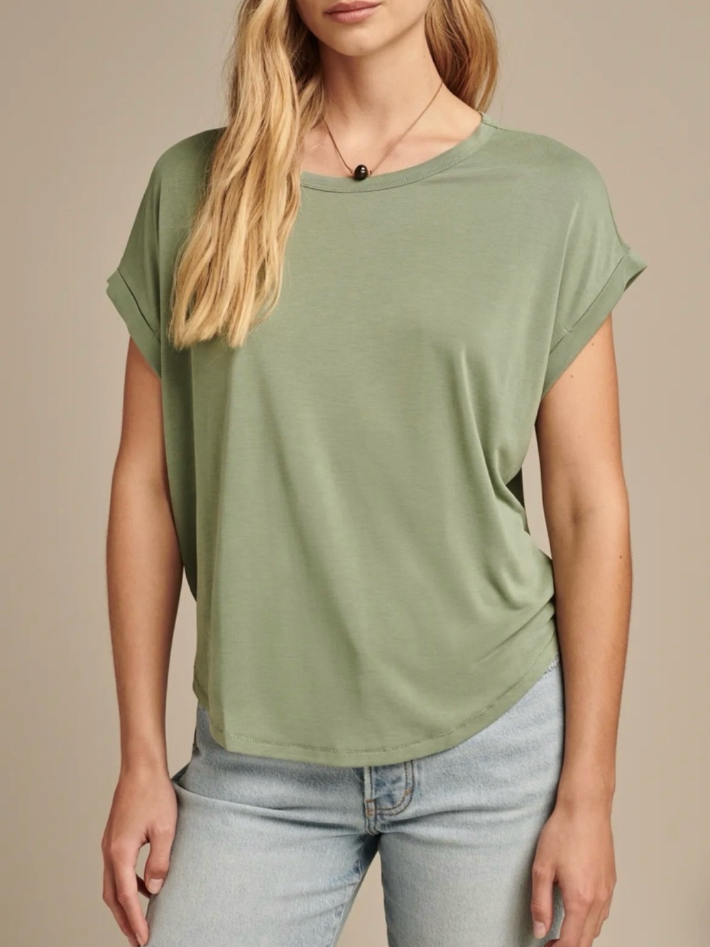 Lucky Brand Short Sleeve Sandwash Dolman Tee in Loden Green